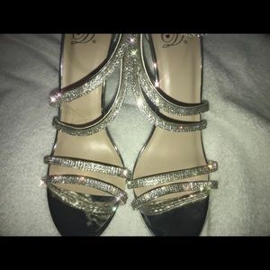 Silver rhinestone heels